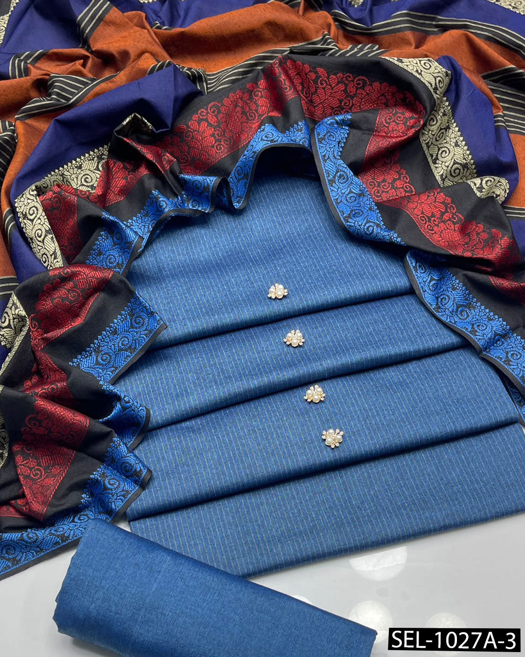 3-Piece Khaddi Marina Winter Suit with Jacquard Shawl