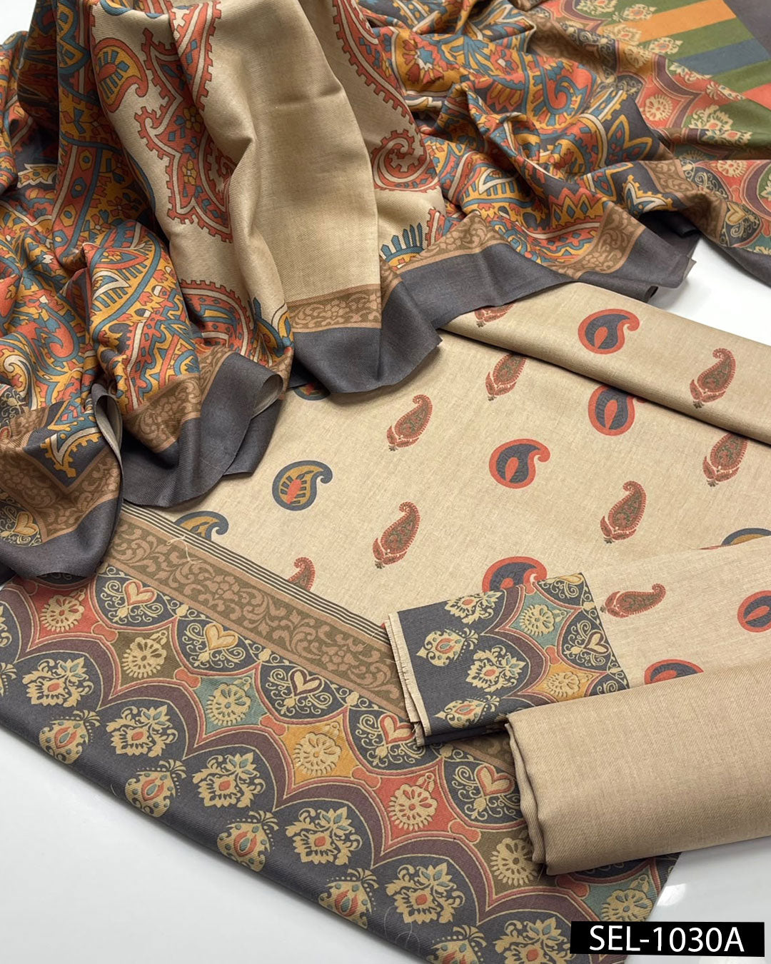 Designer Kalamkaari Printed Pashmina Wool Winter Dress