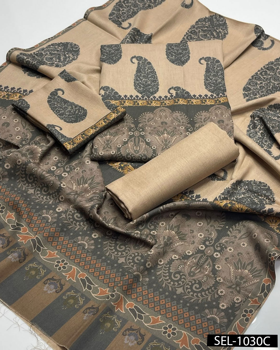 Elegant Pashmina Wool Winter Suit with Kalamkaari Print