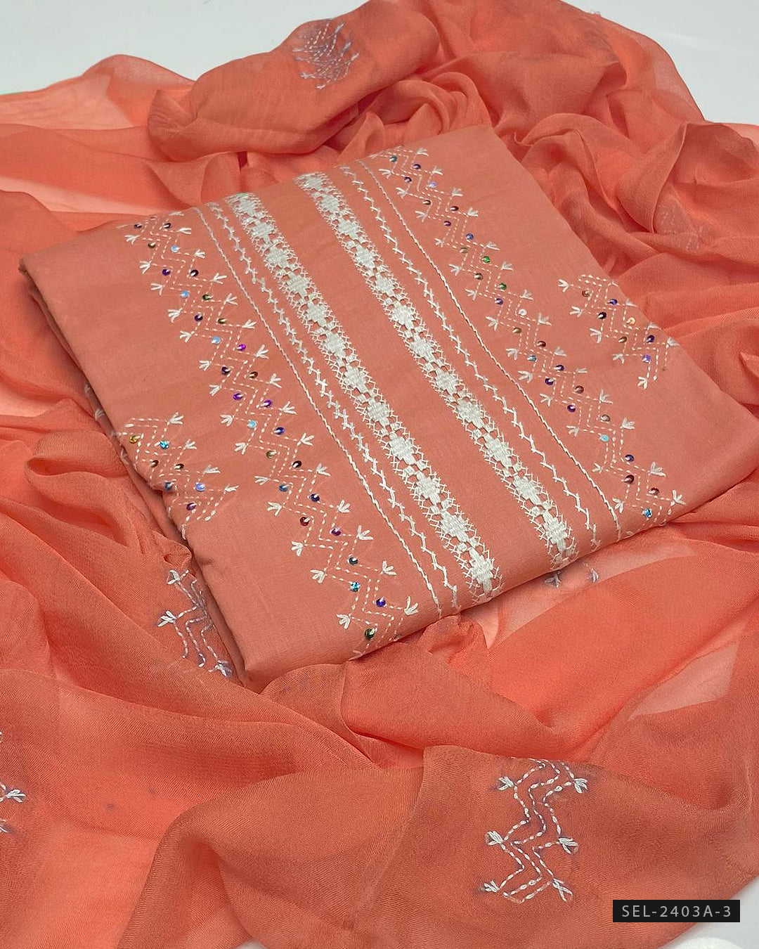 3 PC Unstitched Hand Embroidered Lawn Dress Collection