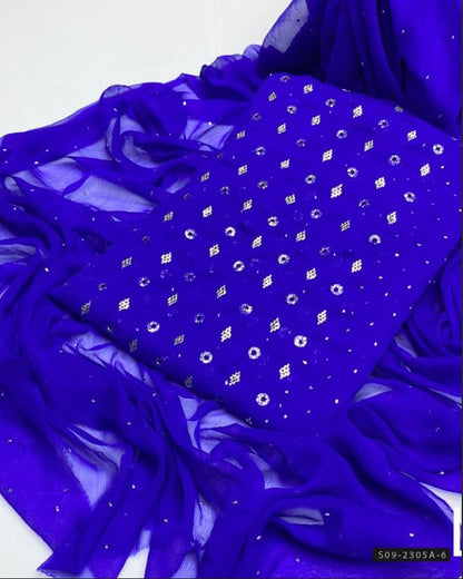 Handmade 2 PC Unstitched Chiffon Dress – Barfi Ring Mukesh Work Shirt & Dupatta