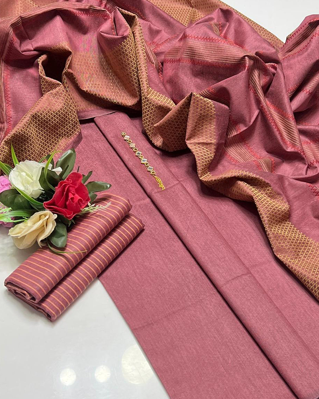 3 PC Unstitched Plain Khadi Sussi Dresses