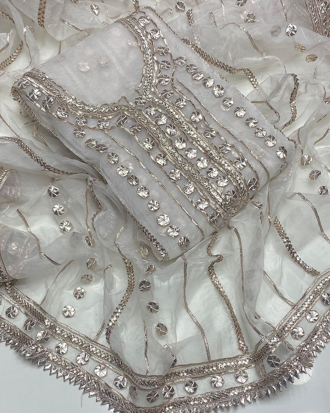 Unstitched Gotta Work Organza Shirt & Dupatta - S07