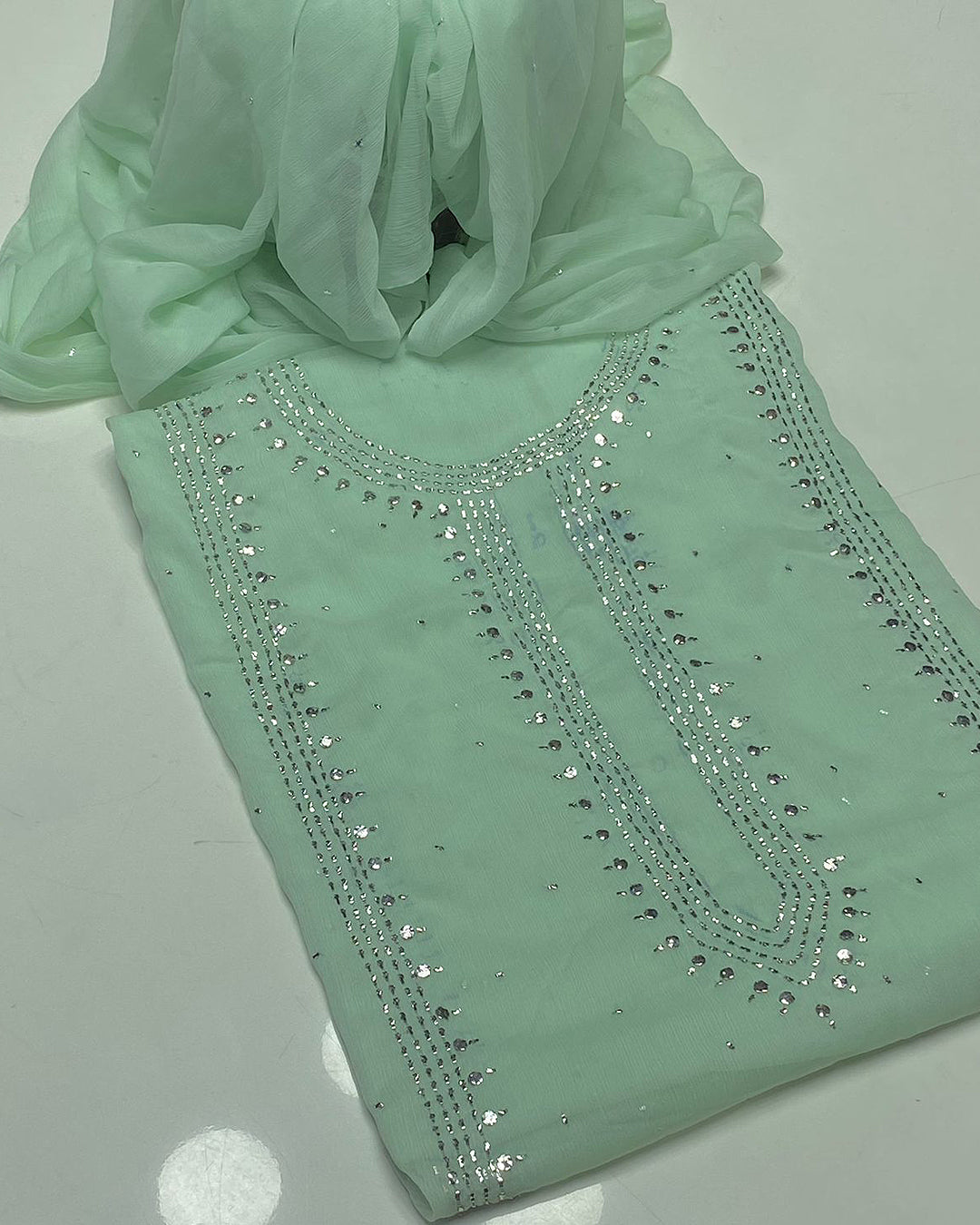 2 PC Chiffon Mukesh Work Shirt & Dupatta - S54