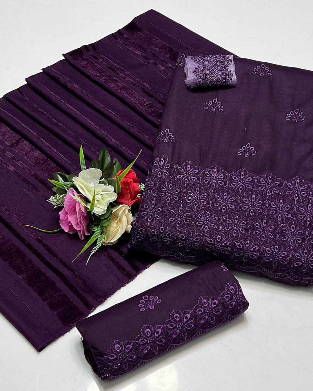 3 PC Unstitched Dhanak Embroidered Dresses