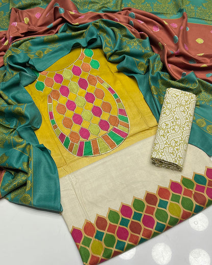3 PC Unstitched Staple Linen Dress