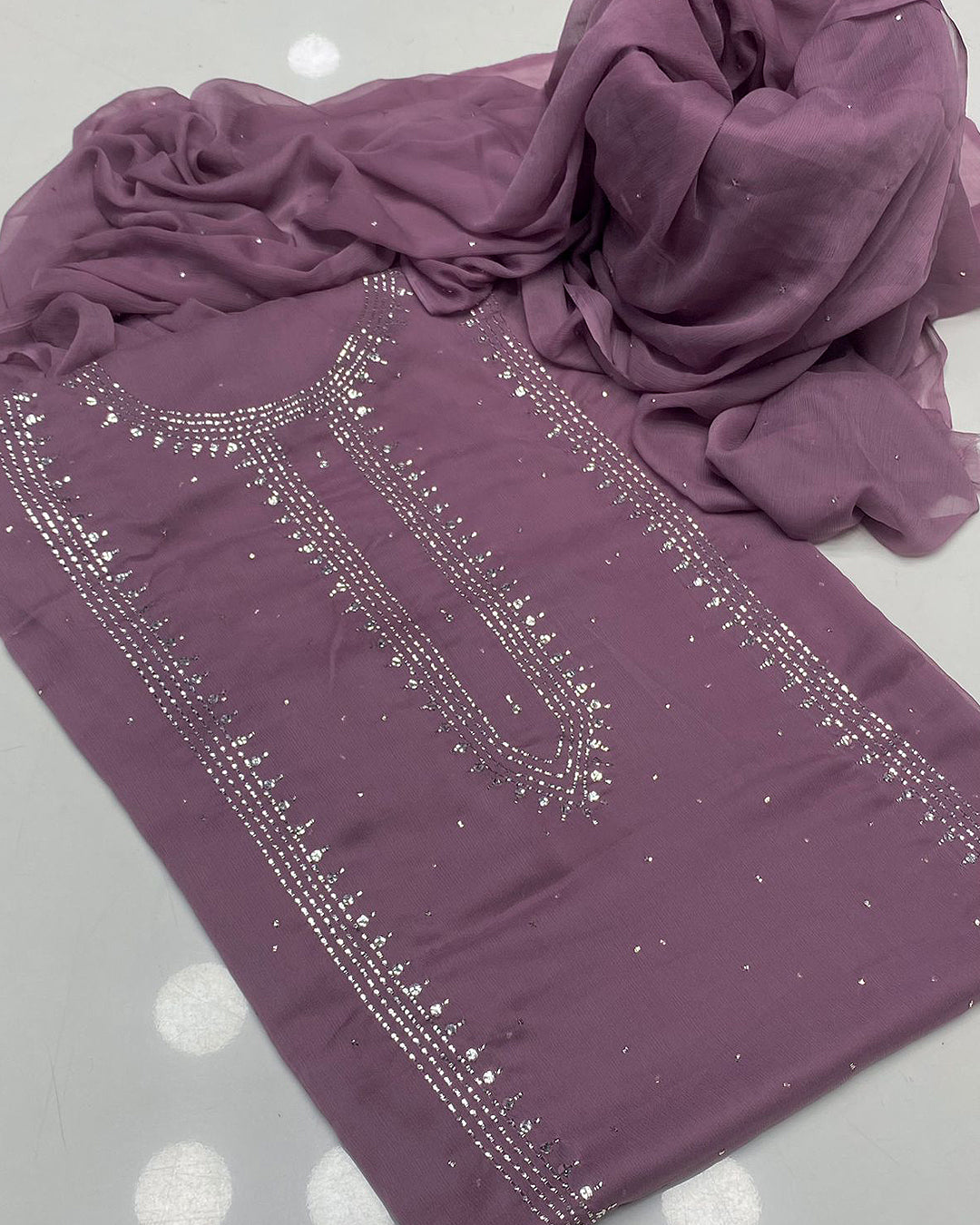 2 PC Chiffon Mukesh Work Shirt & Dupatta - S54