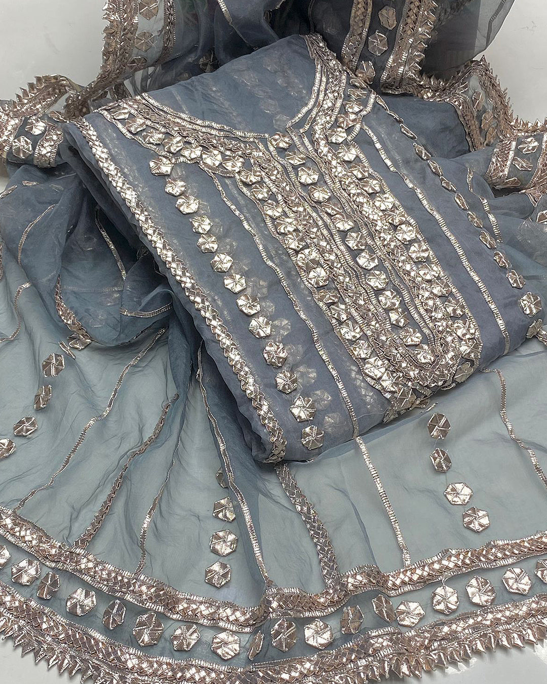 Unstitched Gotta Work Organza Shirt & Dupatta - S07