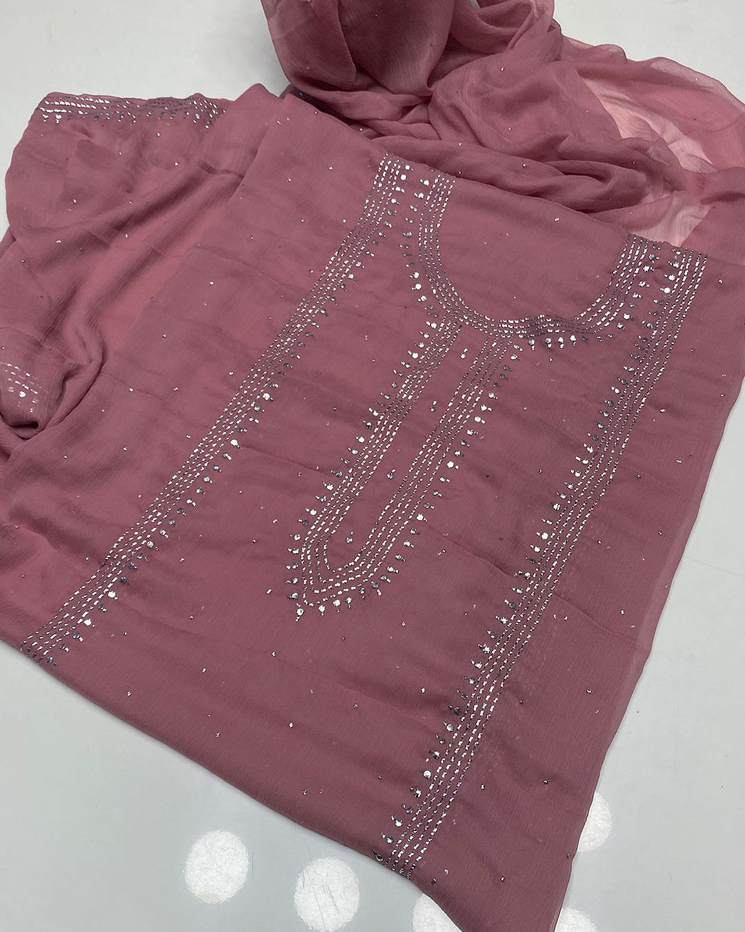 2 PC Chiffon Mukesh Work Shirt & Dupatta - S54