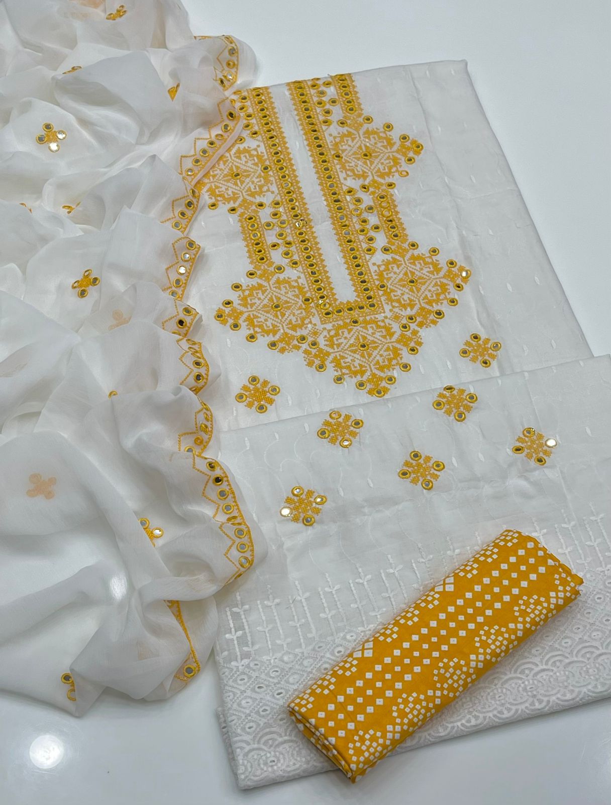 3 PC Chickenkaari Embroidered Dress - S12-0805C