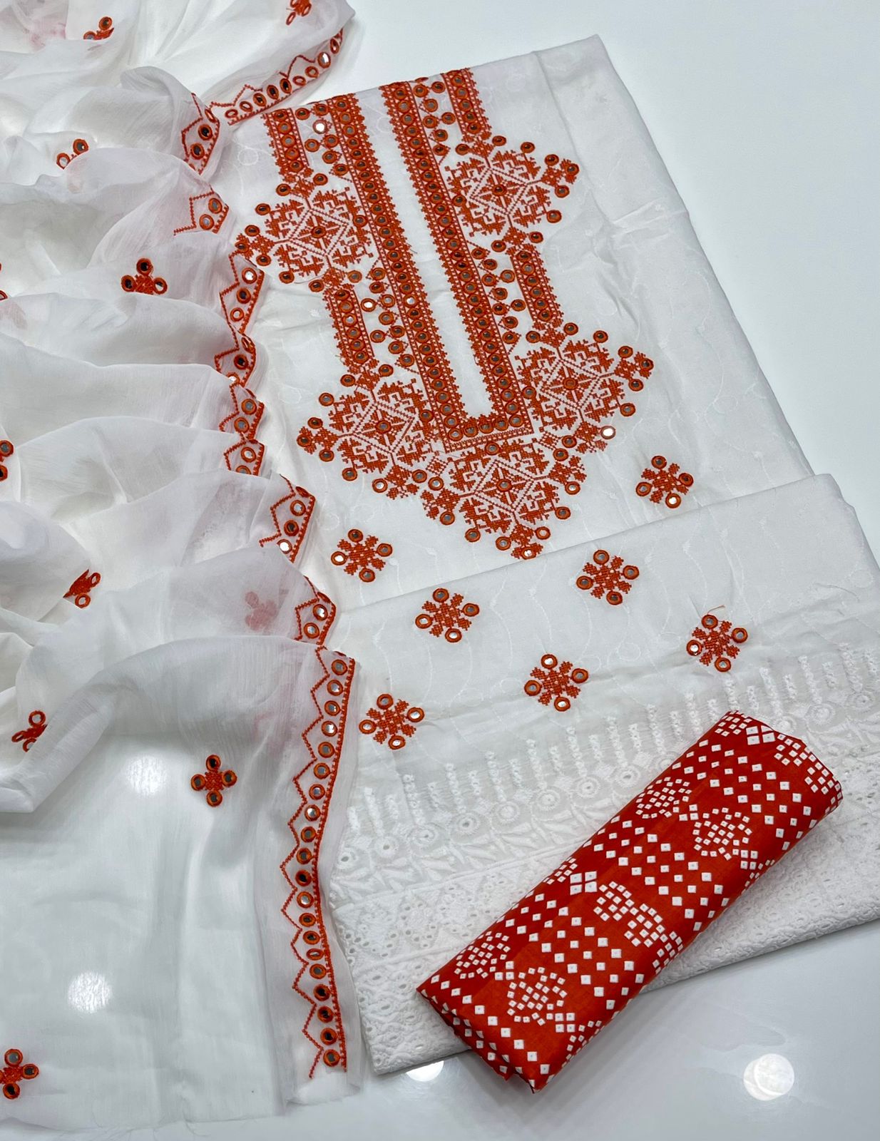 3 PC Chickenkaari Embroidered Dress - S12-0805C