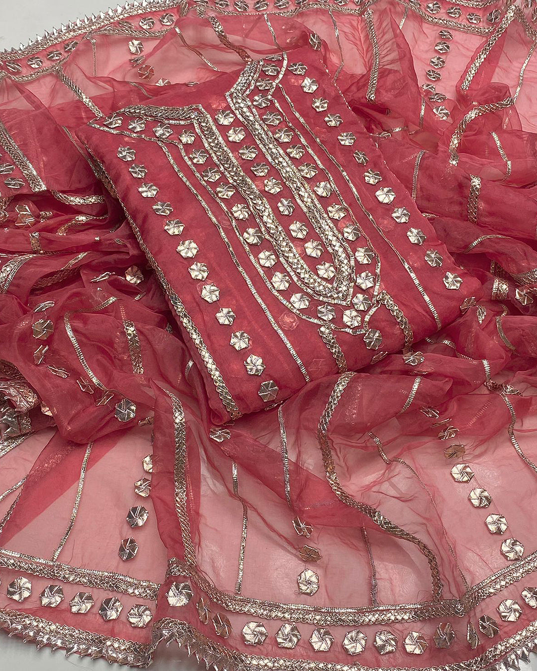 Unstitched Gotta Work Organza Shirt & Dupatta - S07