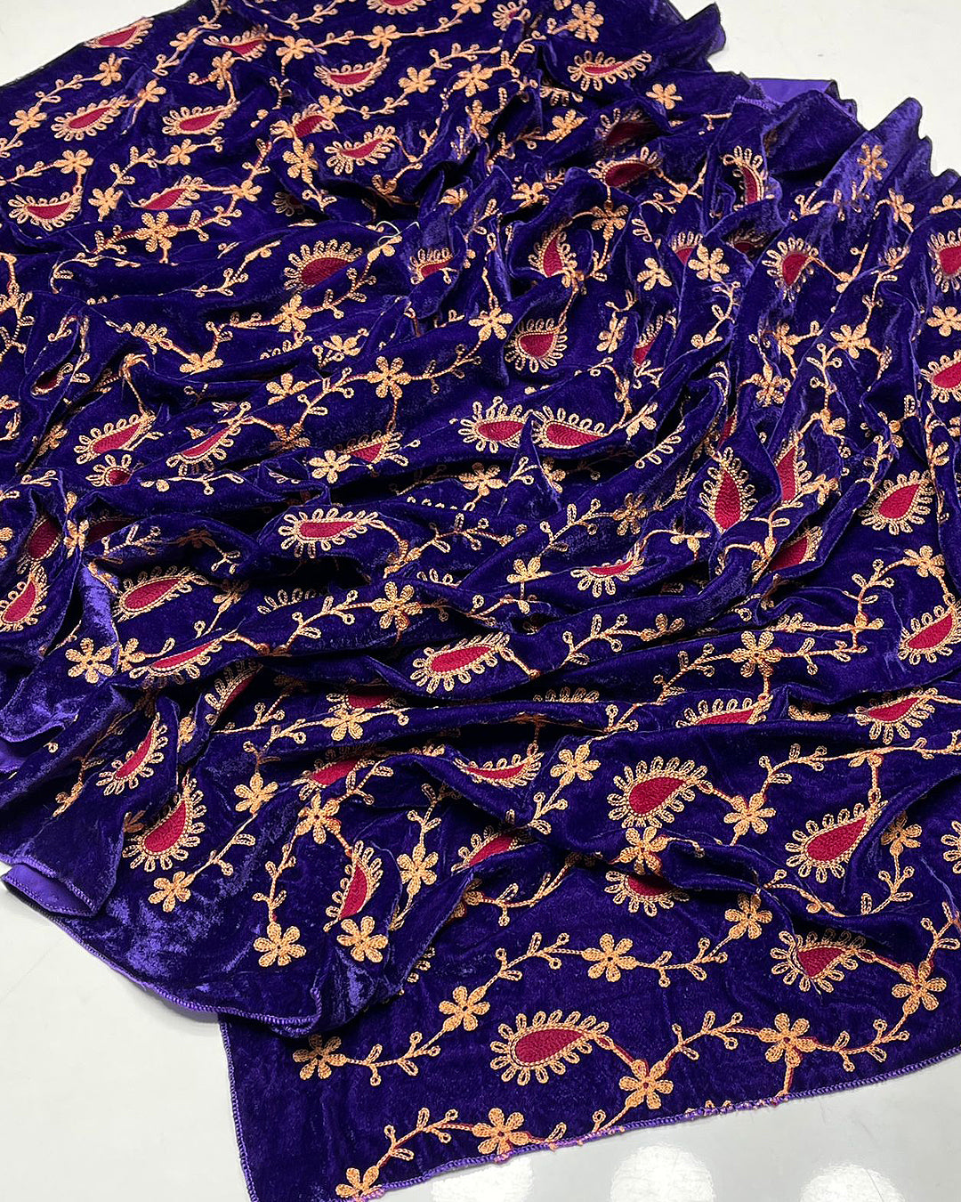 Beautifully Machine Embroidered Velvet Shawl