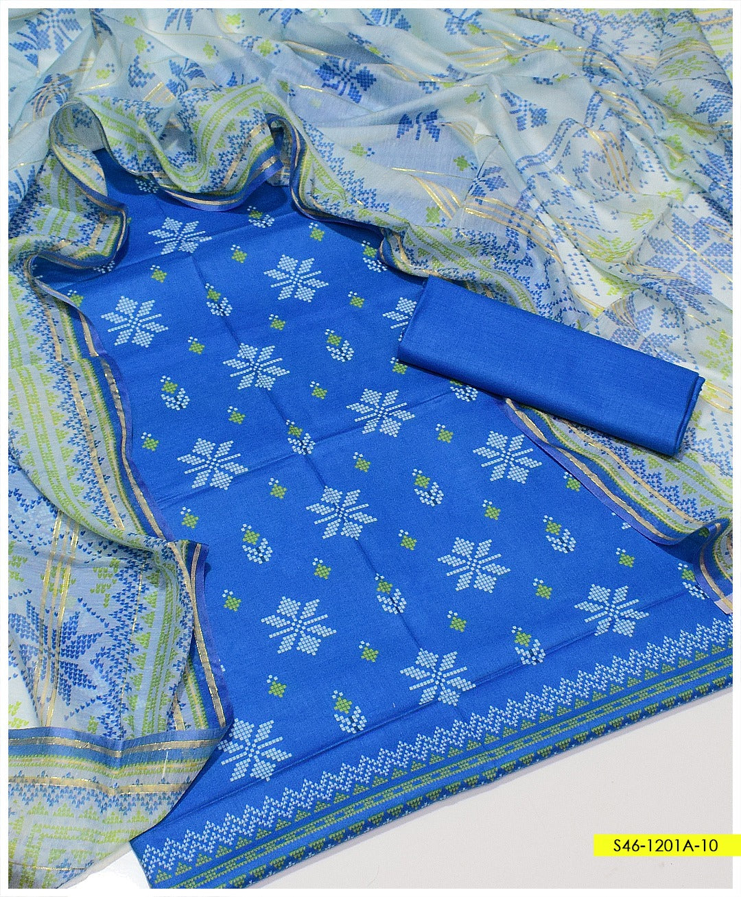 3 PC Unstitched Premium Lawn Digital Print Shirt & Dupatta With Dyed Trouser