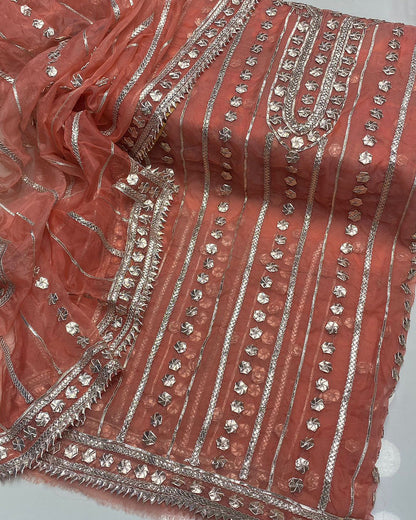 Unstitched Gotta Work Organza Shirt & Dupatta - S07