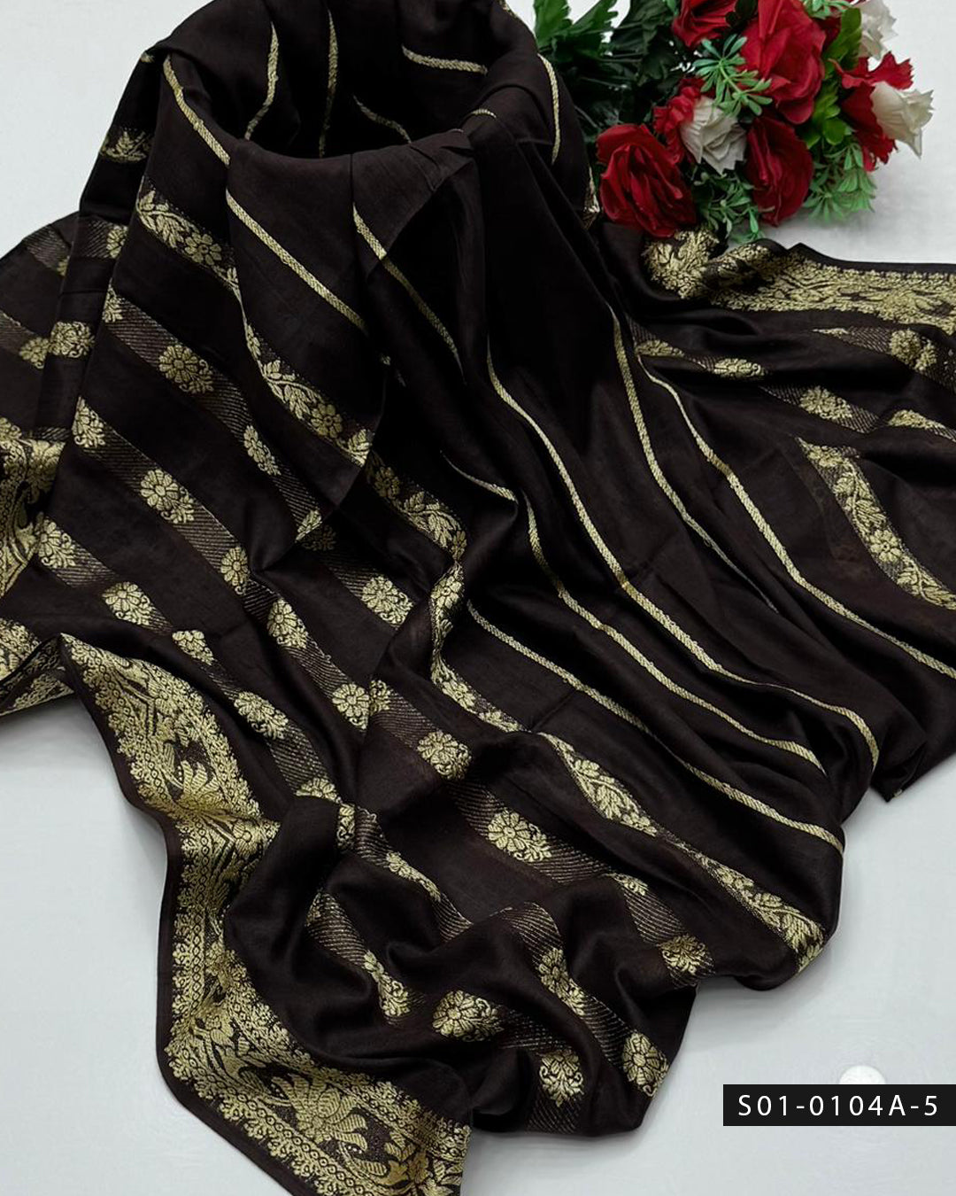 Premium Jacquard Broshia Lawn Shawl – Gold Pattern