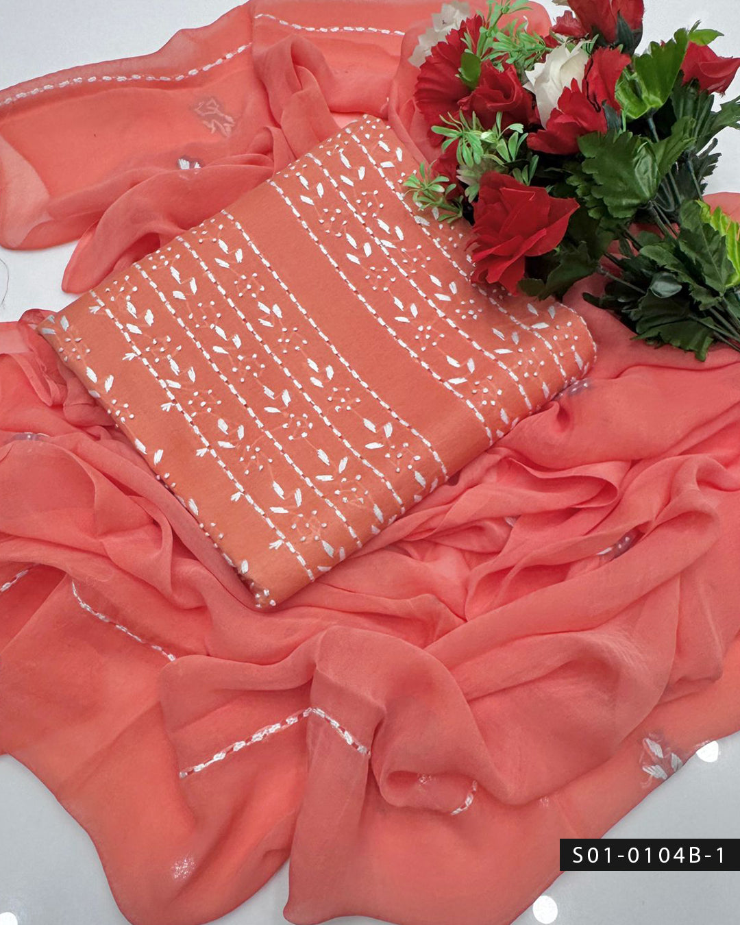 3PC Handmade Pakka Tanka Tarkashi Lawn Dress Pakistan | Embroidered Chiffon Dupatta