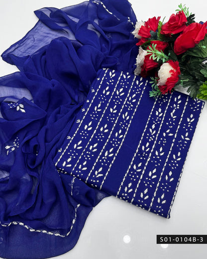 3PC Handmade Pakka Tanka Tarkashi Lawn Dress Pakistan | Embroidered Chiffon Dupatta