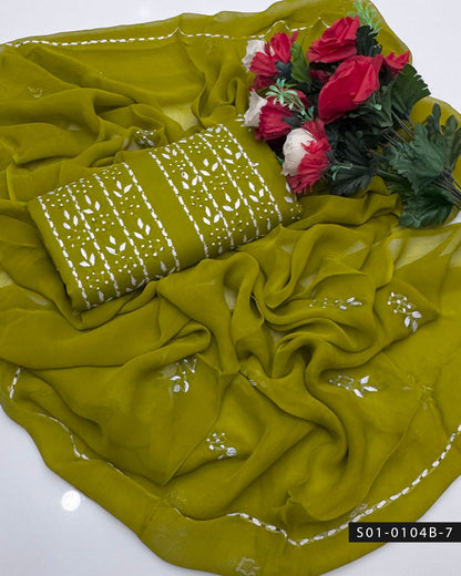 3PC Handmade Pakka Tanka Tarkashi Lawn Dress Pakistan | Embroidered Chiffon Dupatta