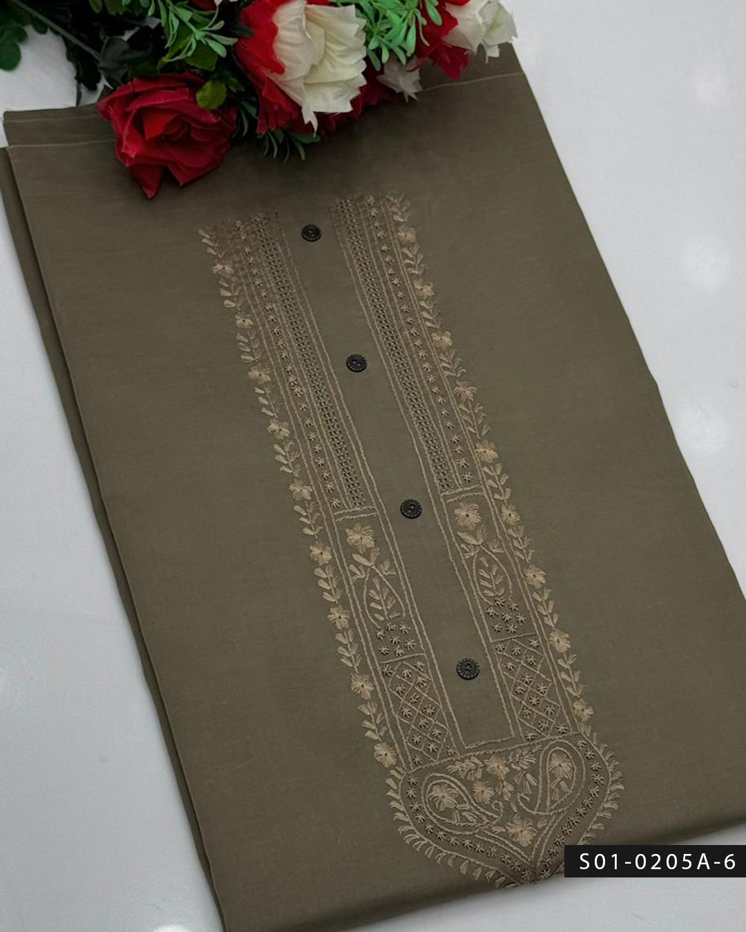 Men’s Handmade Pakka Tarkashi Embroidered Cotton Shalwar Qameez