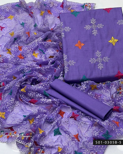 3PC Machine Embroidered Multi Booti Lawn Dress with Chiffon Dupatta