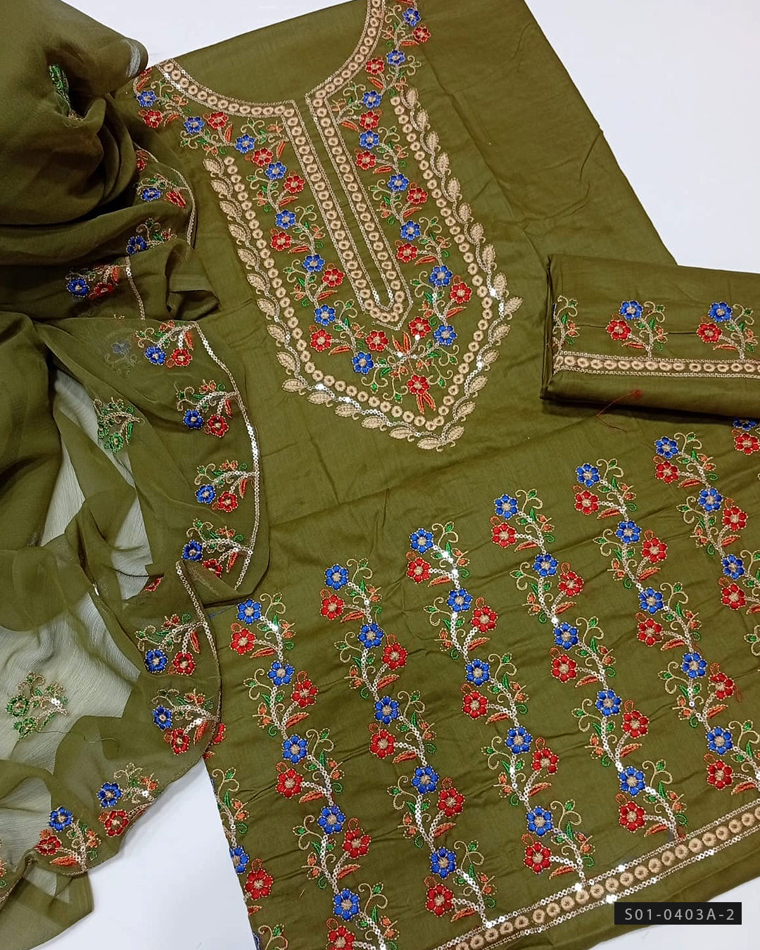 3 PC Unstitched Machine Embroidered Lawn Dress Collection