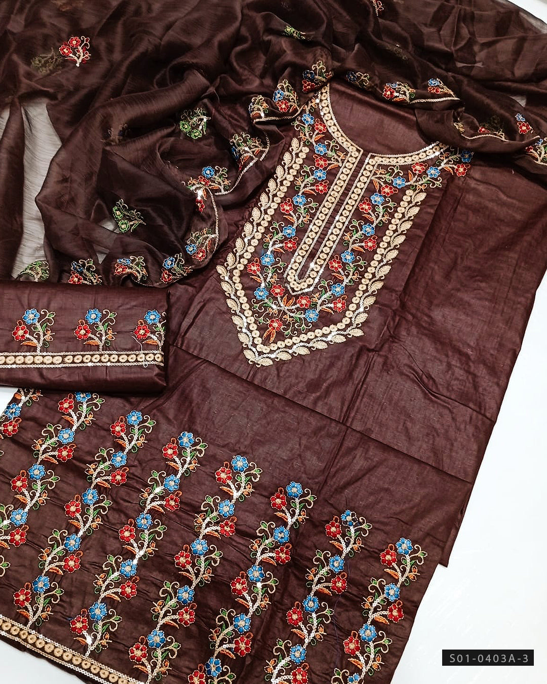 3 PC Unstitched Machine Embroidered Lawn Dress Collection
