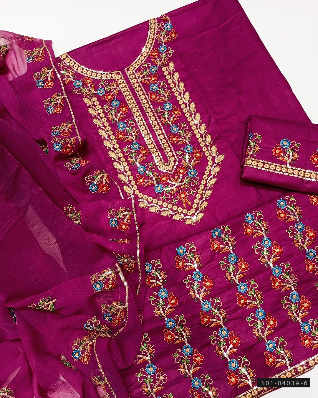 3 PC Unstitched Machine Embroidered Lawn Dress Collection