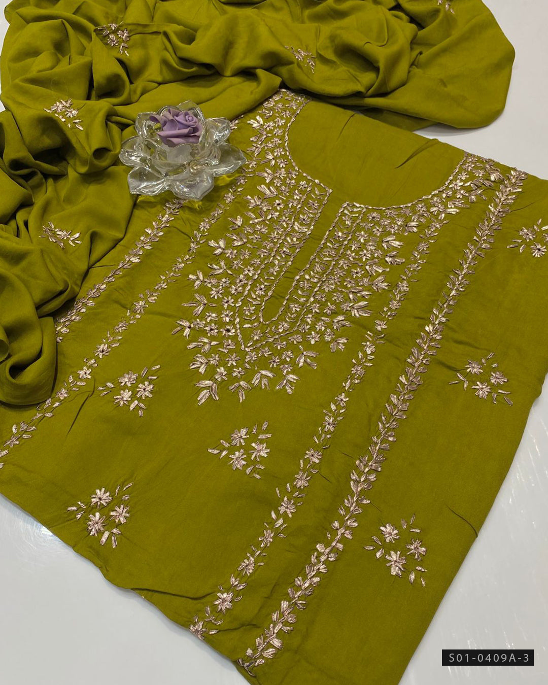 Handmade 3 PC Unstitched Linen Dress Collection