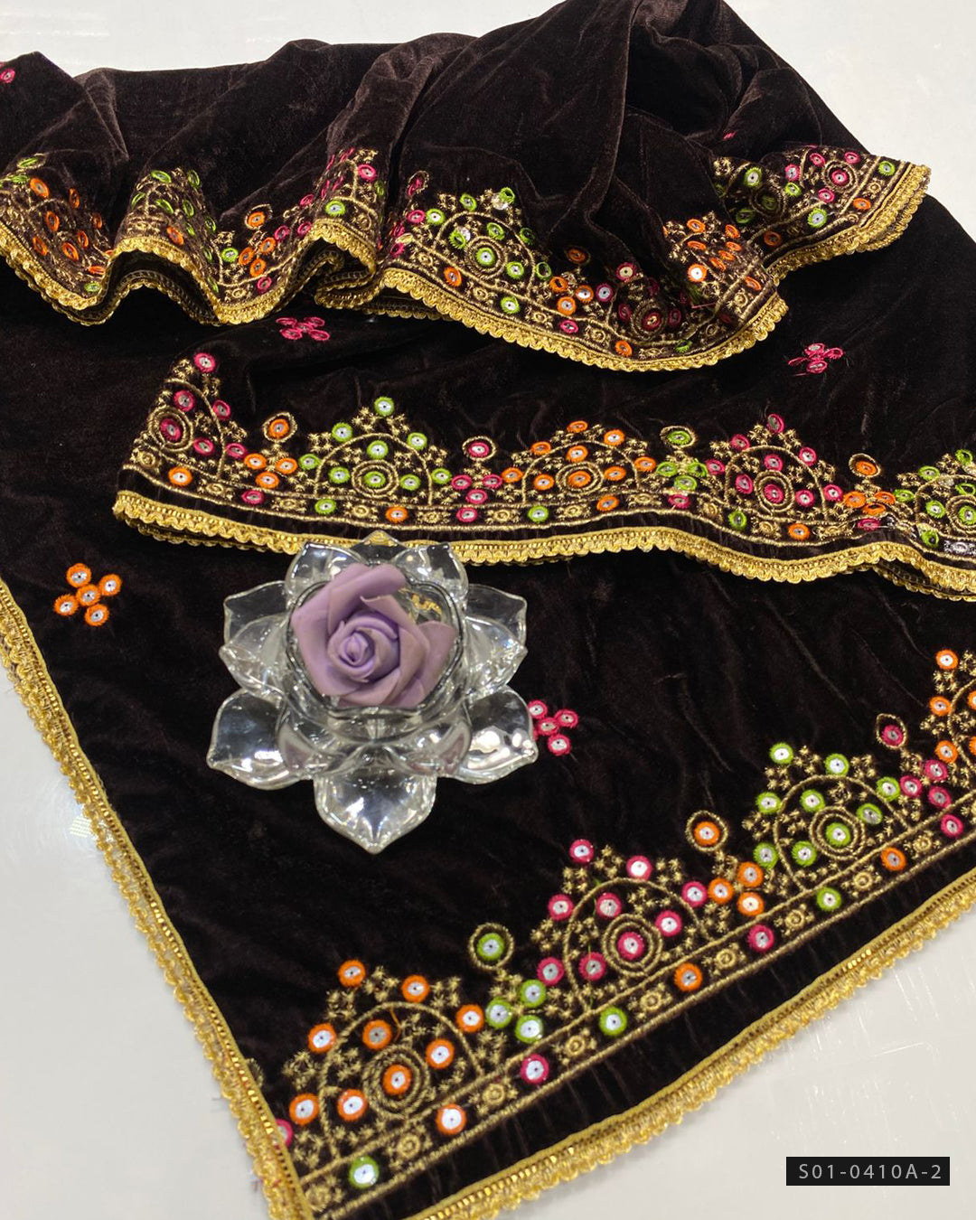 Velvet Pani Sheesha Embroidered Shawl
