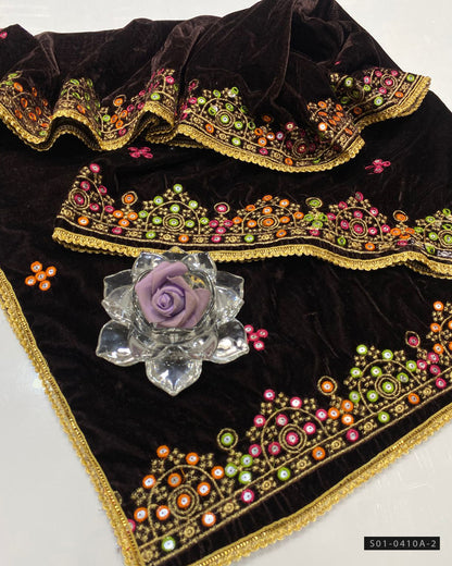 Velvet Pani Sheesha Embroidered Shawl