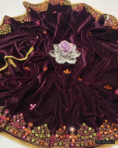 Velvet Pani Sheesha Embroidered Shawl