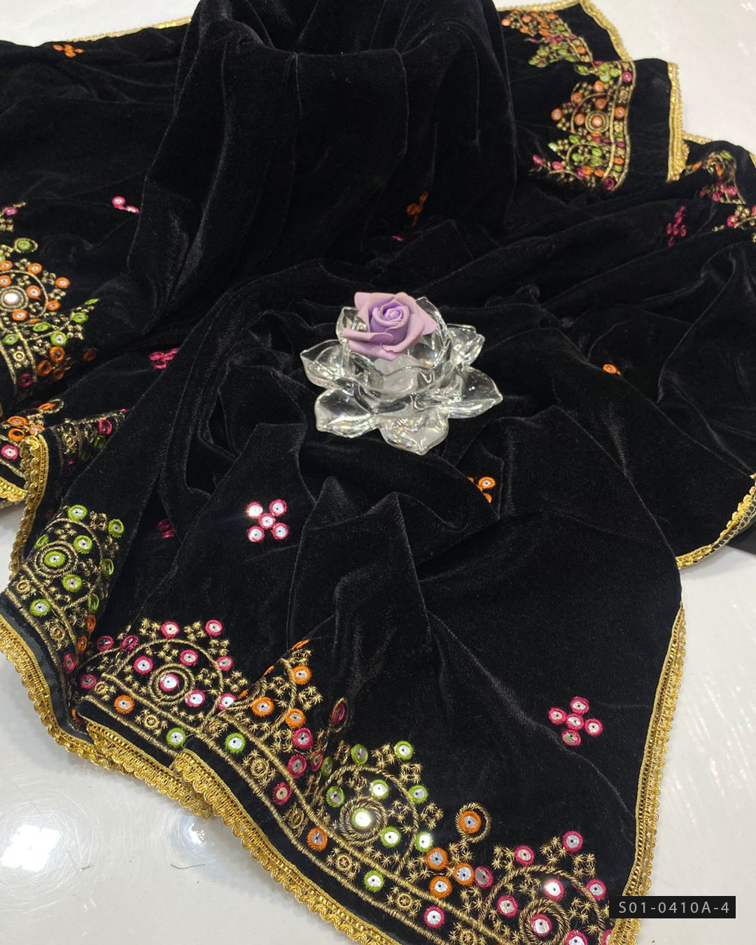 Velvet Pani Sheesha Embroidered Shawl