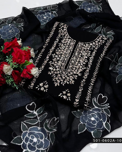 3PC Hand-Embroidered Lawn Suit with Hand-Painted Dupatta