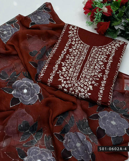 3PC Hand-Embroidered Lawn Suit with Hand-Painted Dupatta