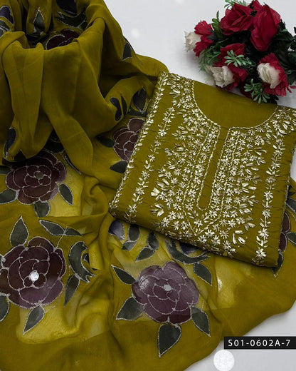 3PC Hand-Embroidered Lawn Suit with Hand-Painted Dupatta