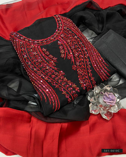 Handmade 3 PC Unstitched Fancy Dress Collection