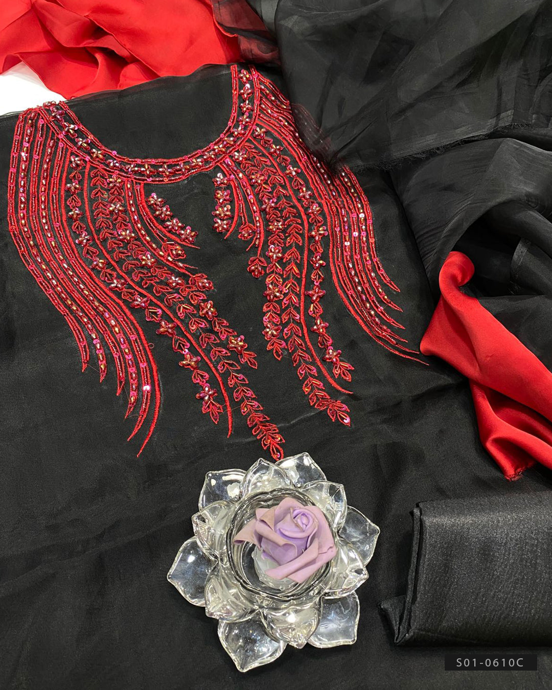 Handmade 3 PC Unstitched Fancy Dress Collection