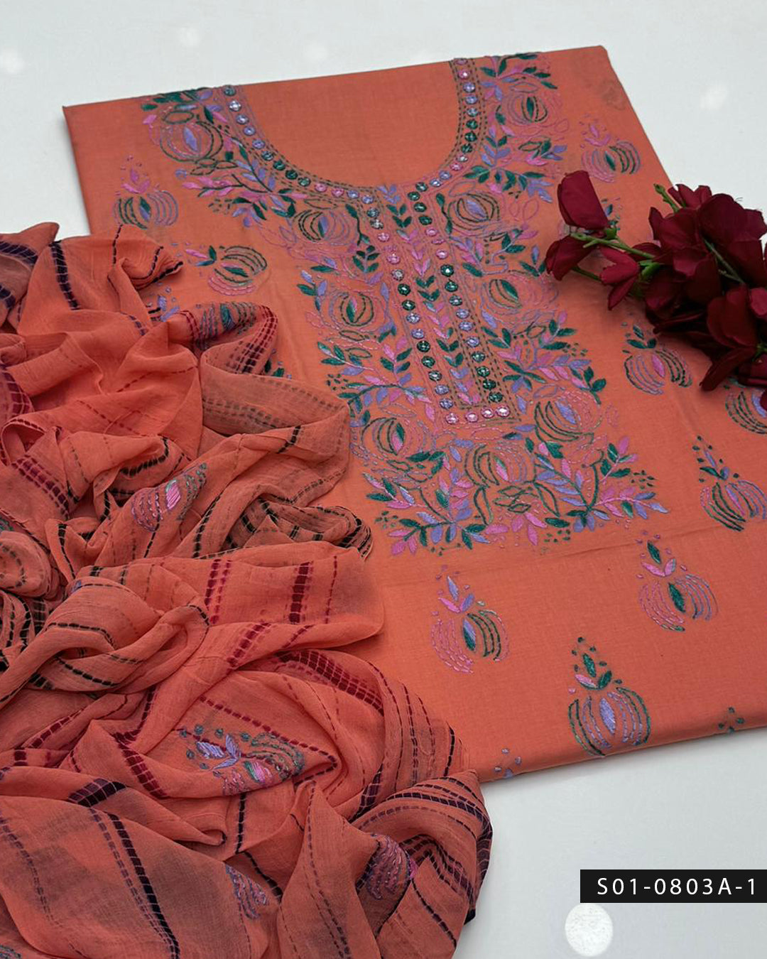 3PC Lawn Handmade Shadow Pakka Embroidered Dress