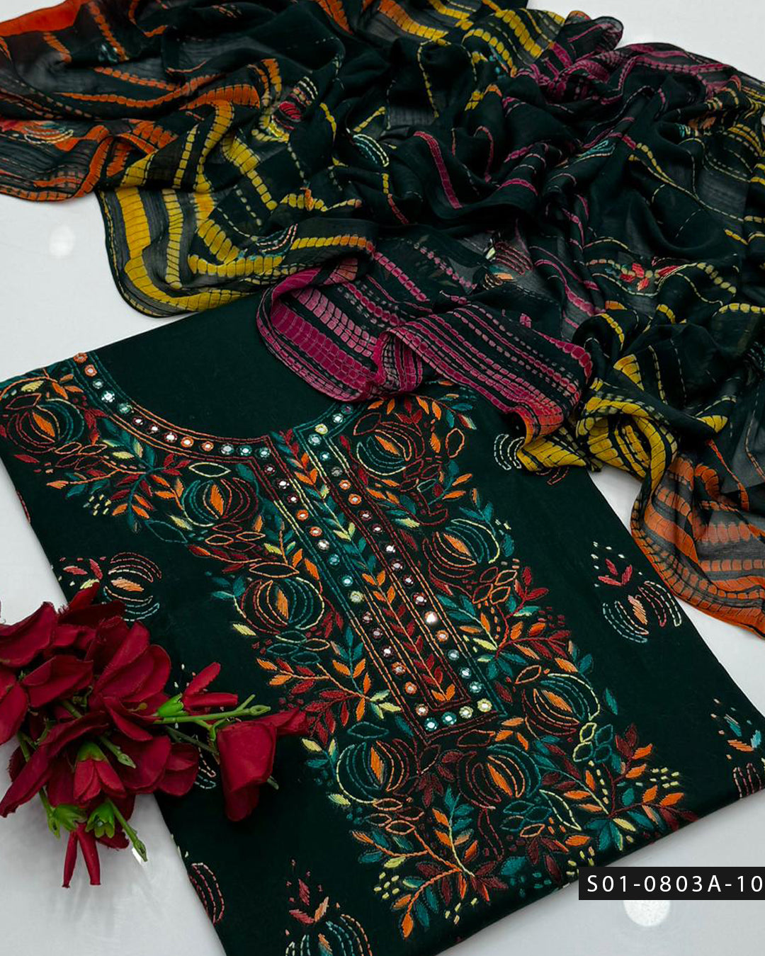 3PC Lawn Handmade Shadow Pakka Embroidered Dress