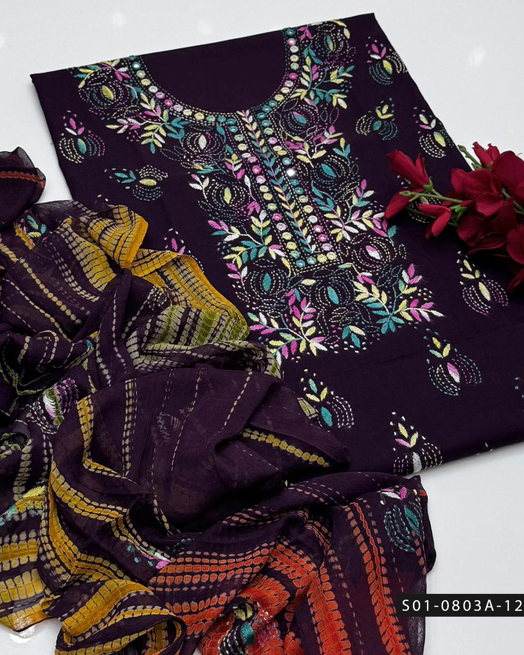 3PC Lawn Handmade Shadow Pakka Embroidered Dress