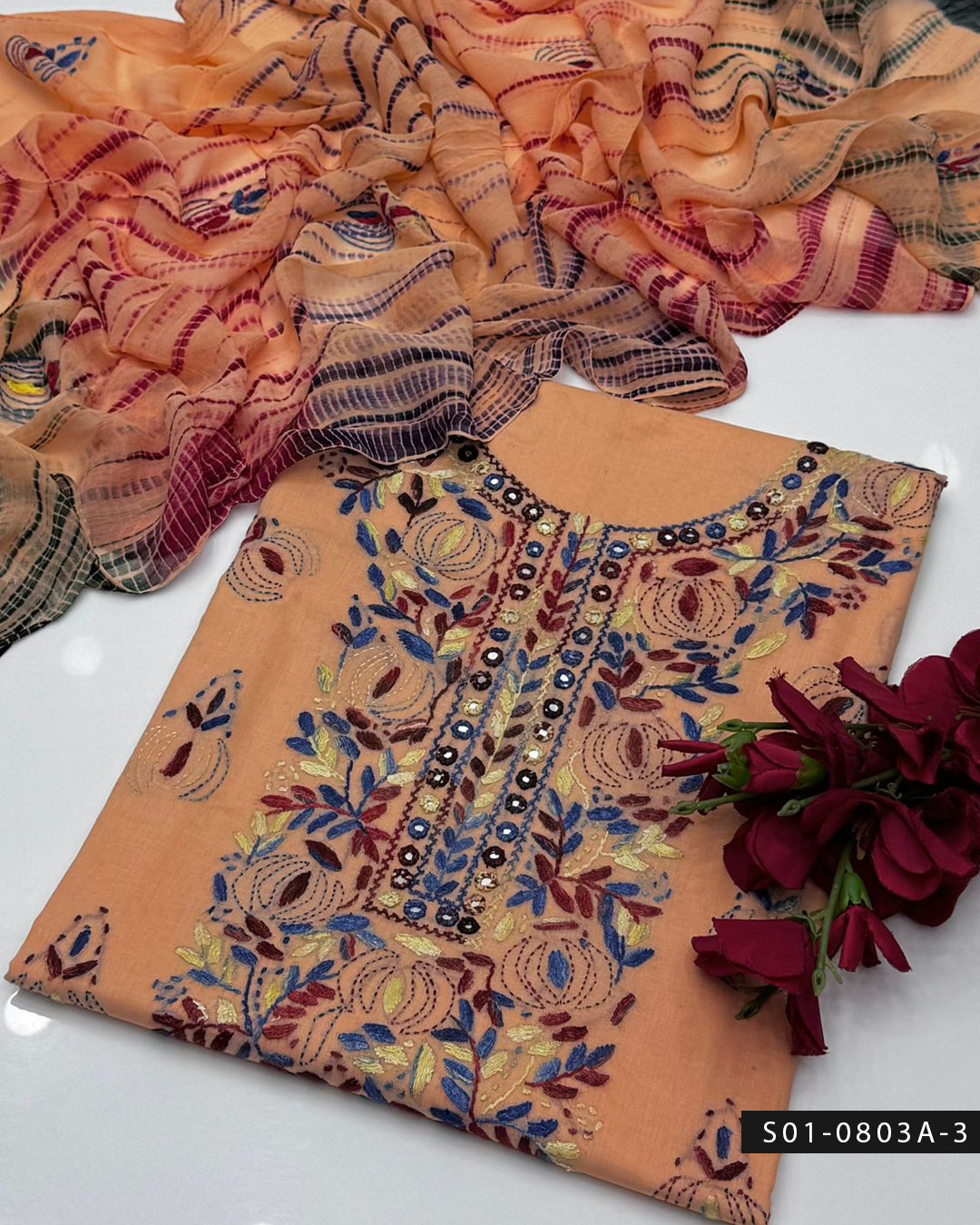 3PC Lawn Handmade Shadow Pakka Embroidered Dress