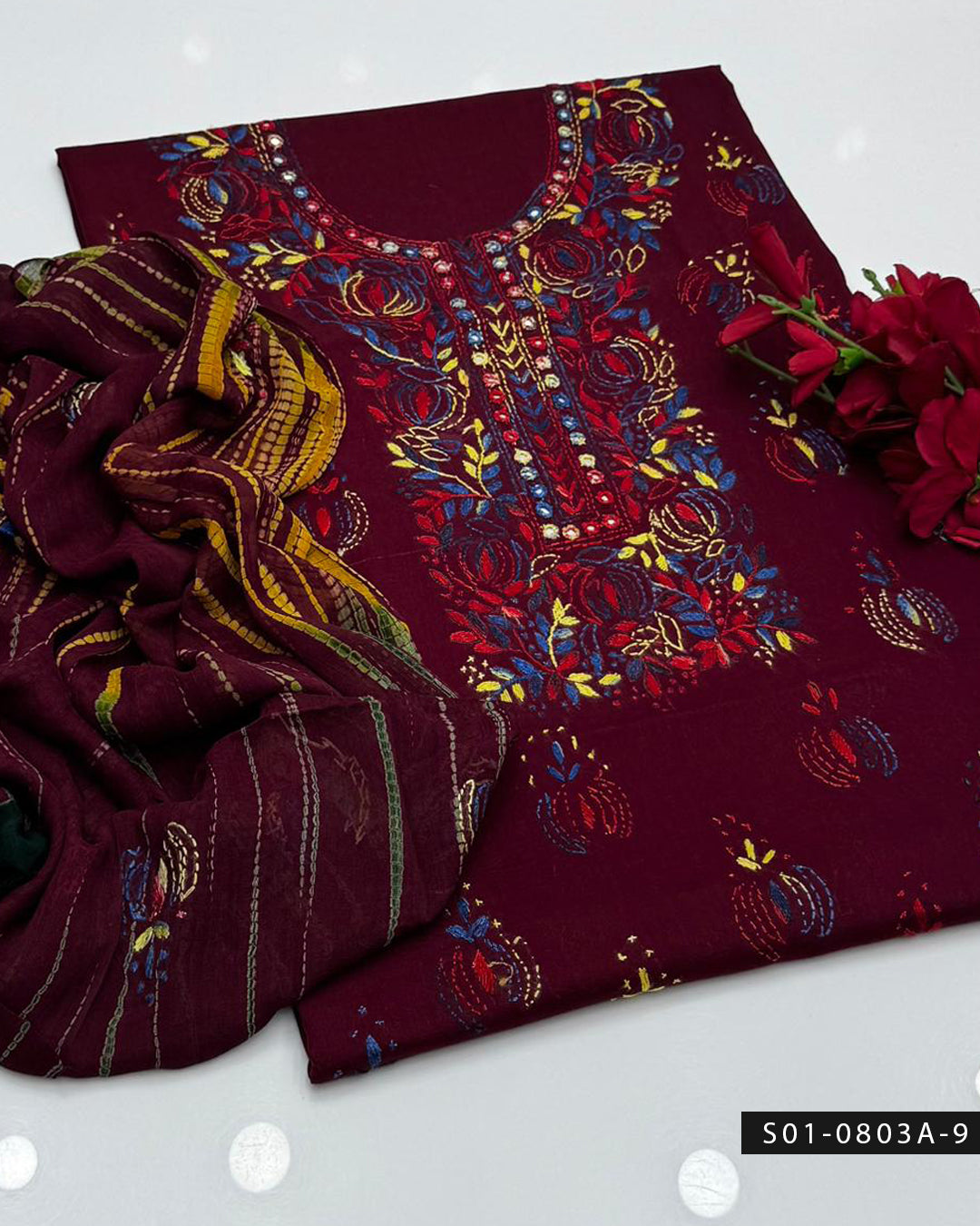 3PC Lawn Handmade Shadow Pakka Embroidered Dress