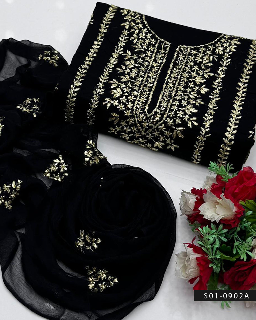 Black 3PC Handmade Gotta Work Lawn Suit – Unstitched