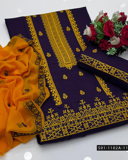 Machine Embroidery 3 PC Lawn Dress