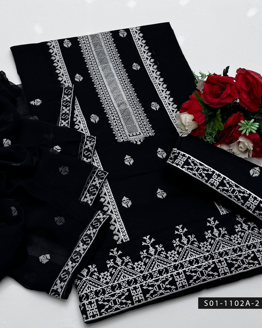 Machine Embroidered 3PC Lawn Suit with Cross-Stitch Design