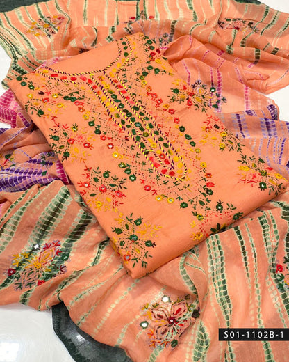 Handmade Afghani Sheesha Work 3PC Lawn Suit with Tie & Dye Chiffon Dupatta