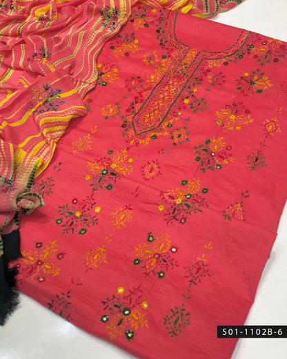 Handmade Afghani Sheesha Work 3PC Lawn Suit with Tie & Dye Chiffon Dupatta