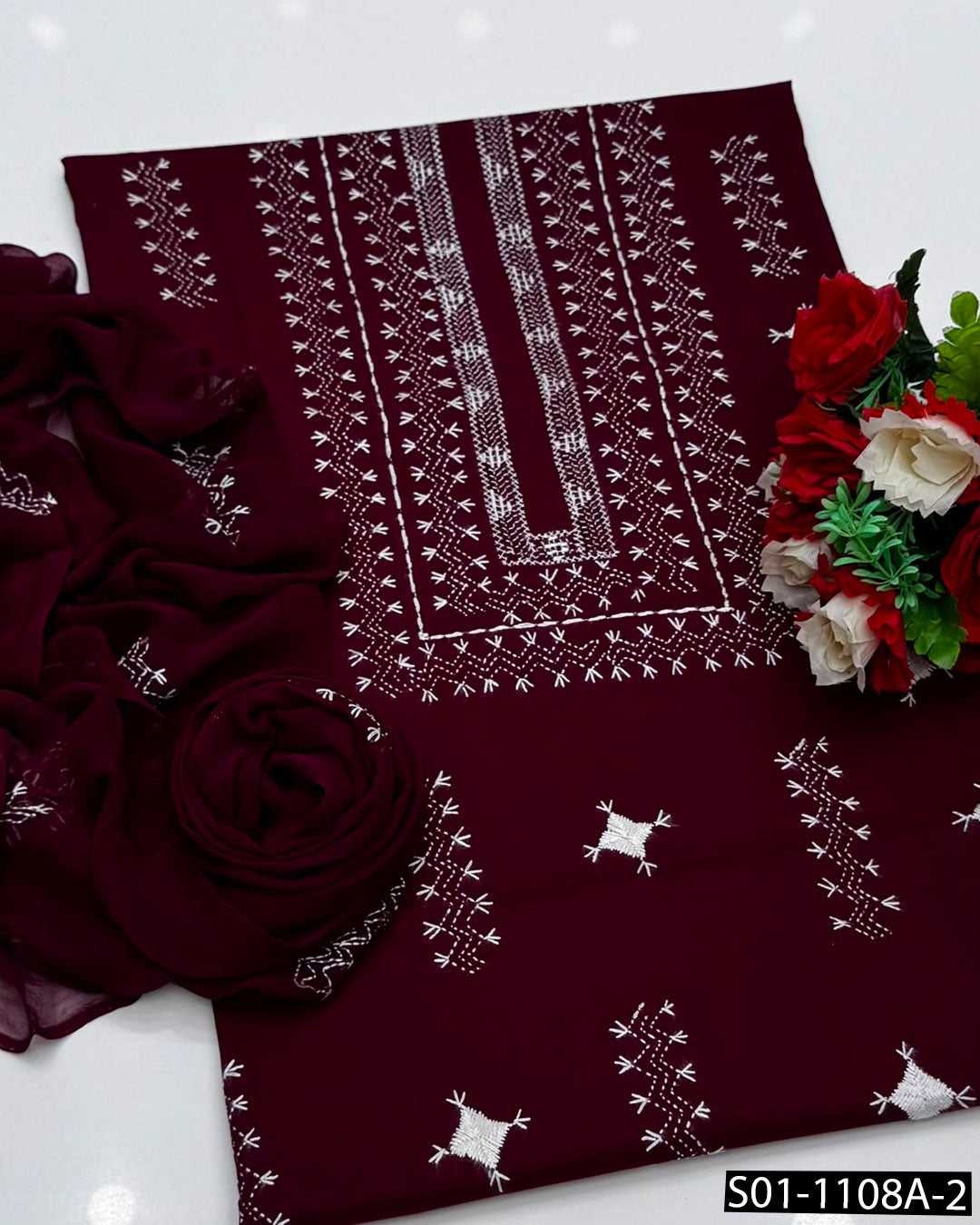 Premium 3 PC Unstitched Lawn Suit with Handmade Kacha Tanka & Tarkashi Embroidery
