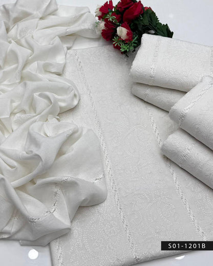 3PC Shadow Work Jaal Lawn | Handmade White  Edition